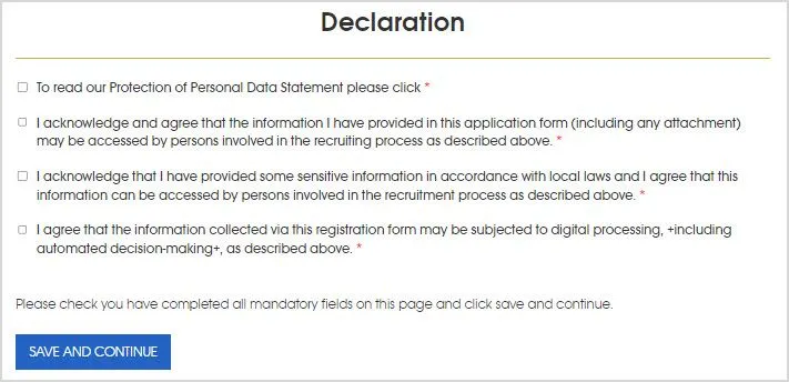 Job applying declaration
