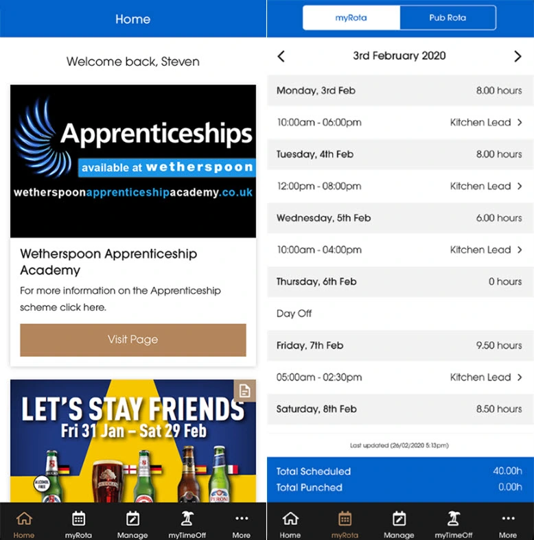 myJDW Staff App Interface
